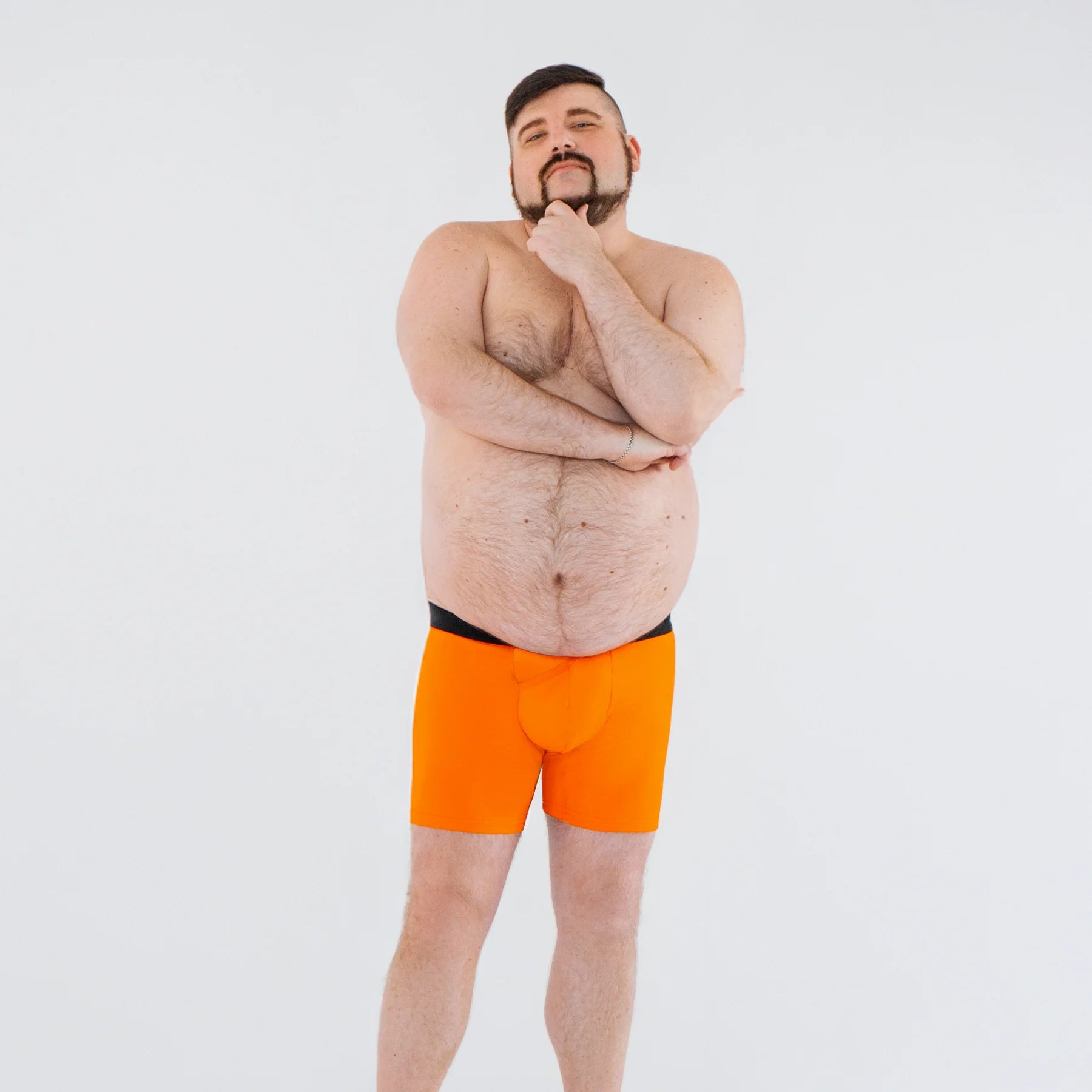 Man’s SET orange anatomical long boxer briefs Plus with skew fly, plus-size men’s underwear, front view