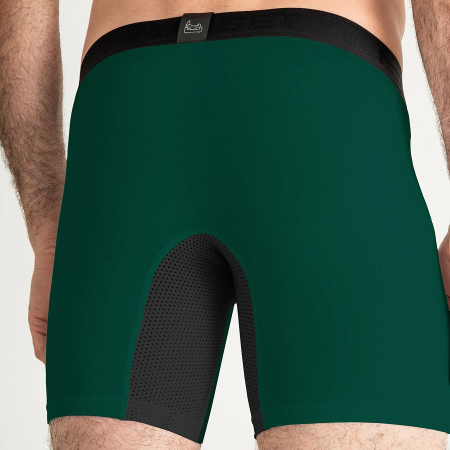 Men's AirFlow Boxer Brief with mesh angled fly in Forest Green Back View