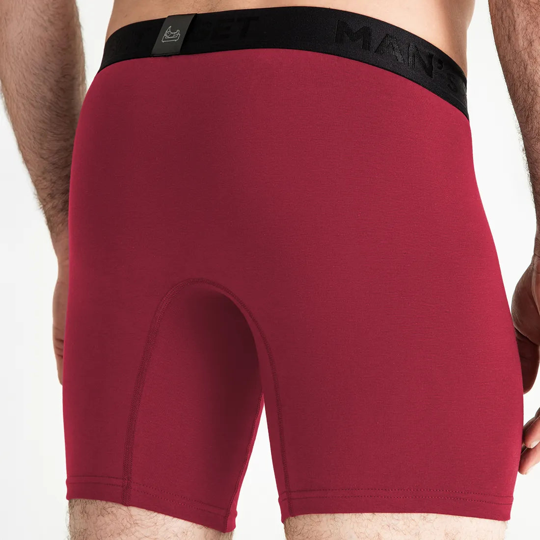 Burgundy UltraSoft 7.6" anatomical men’s boxer brief by Man’s SET, breathable cotton blend, back view
