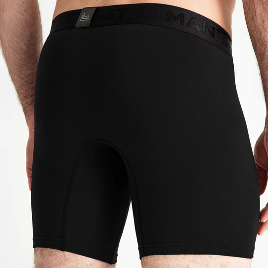 UltraSoft black boxer briefs by Man’s SET, breathable men’s underwear with supportive fit, back view