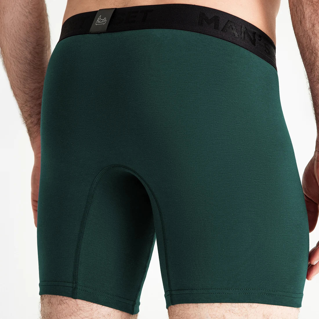 Comfortable men’s underwear by Man’s SET in forest green, breathable UltraSoft boxer briefs, back view