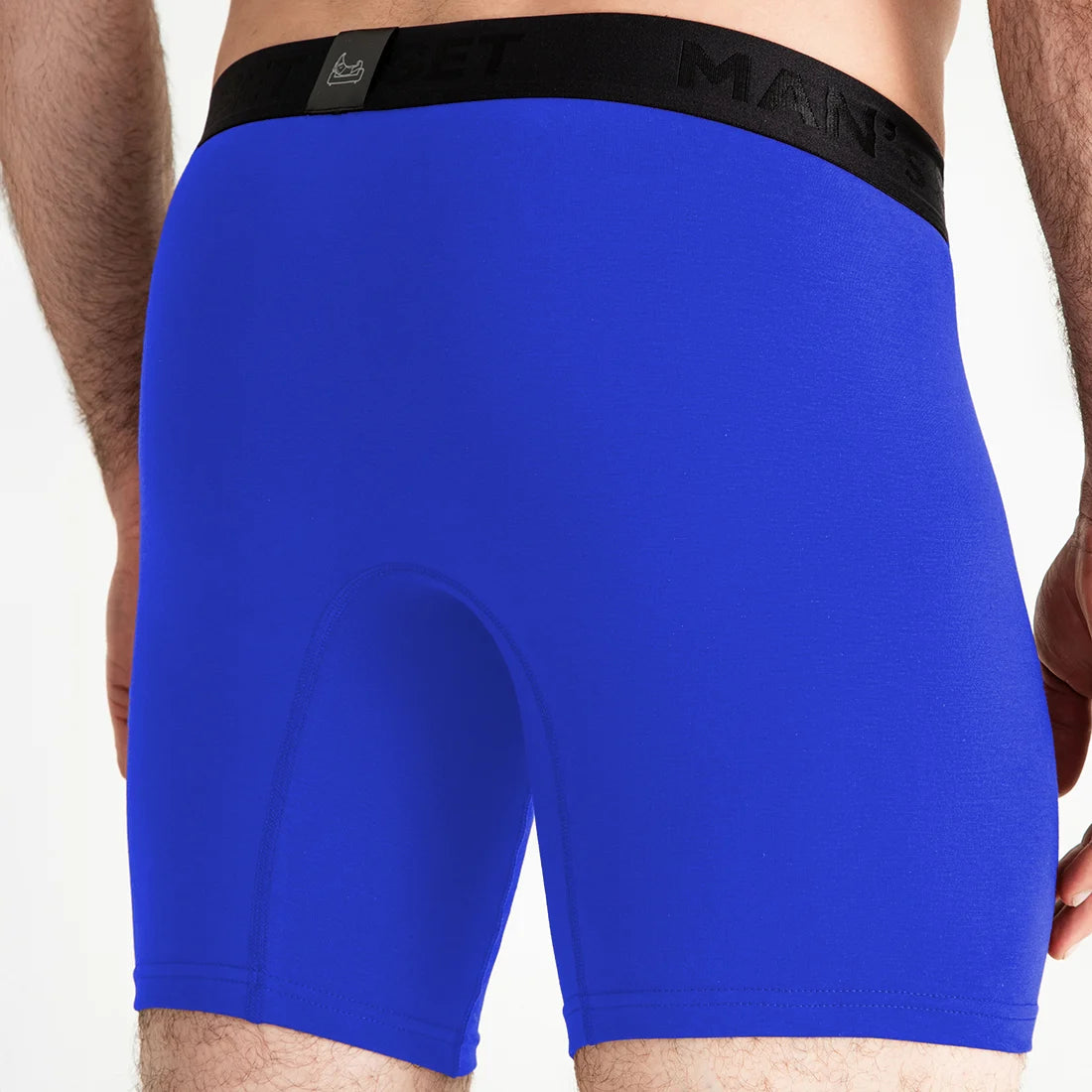 Man’s SET UltraSoft boxer briefs in electric blue, breathable men’s underwear with open fly, back view