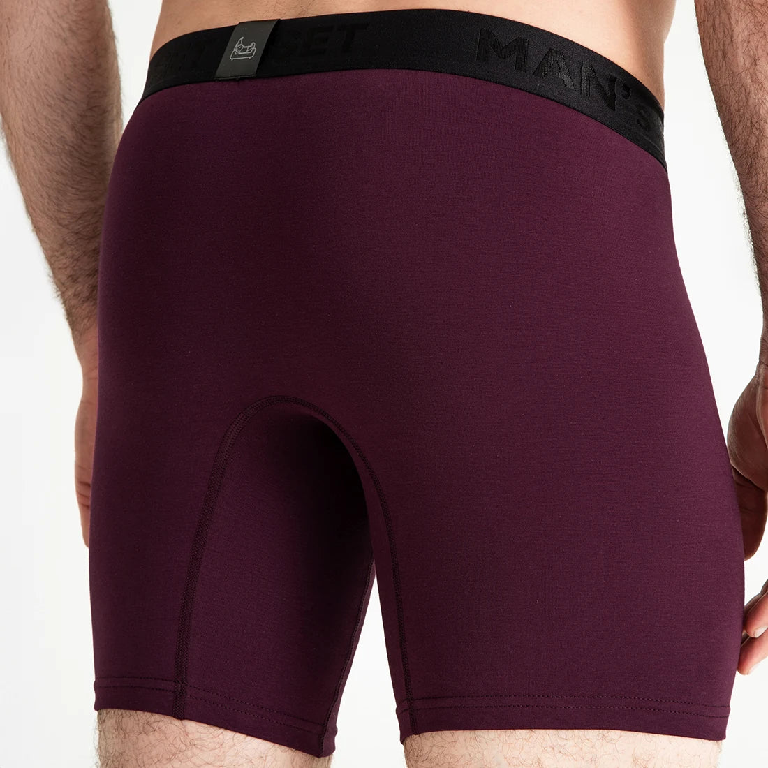 Plum UltraSoft boxer briefs by Man’s SET, breathable men’s underwear with smooth fit, back view