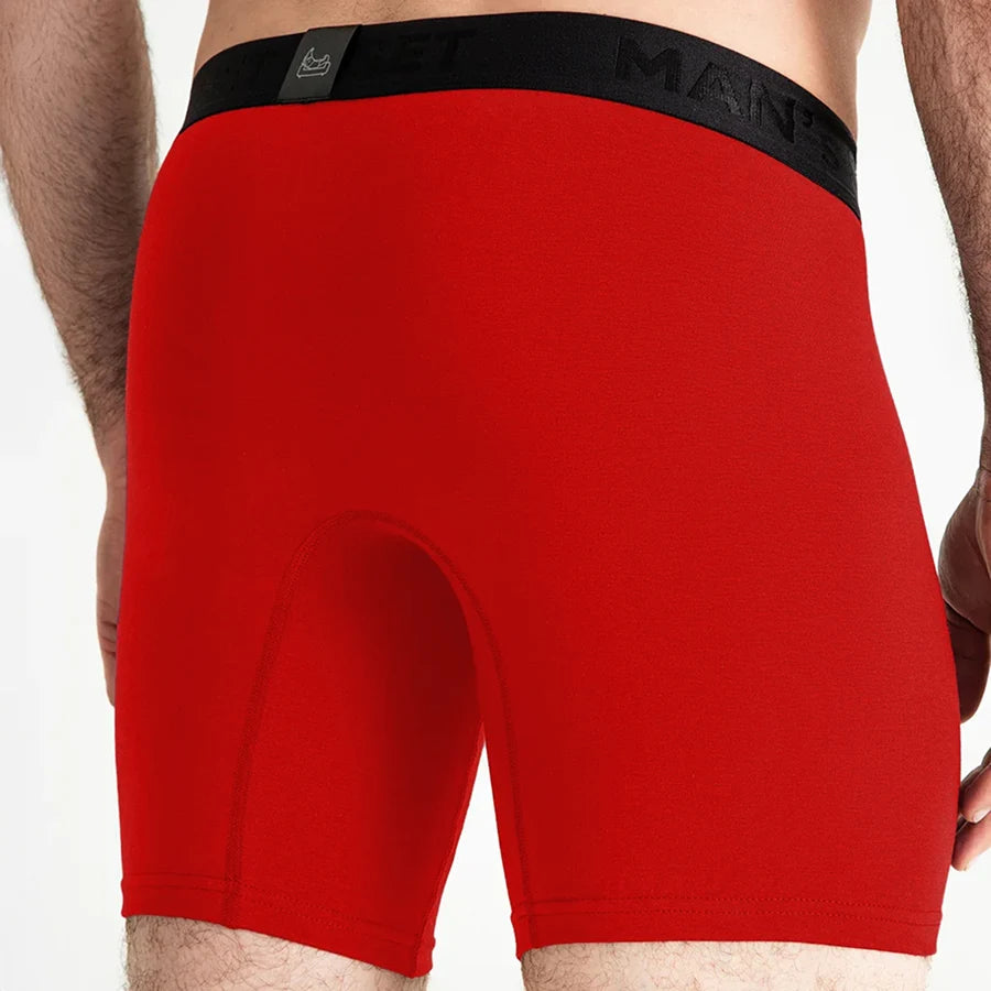 Men’s Boxer Briefs UltraSoft with skew fly pouch in Red Back View