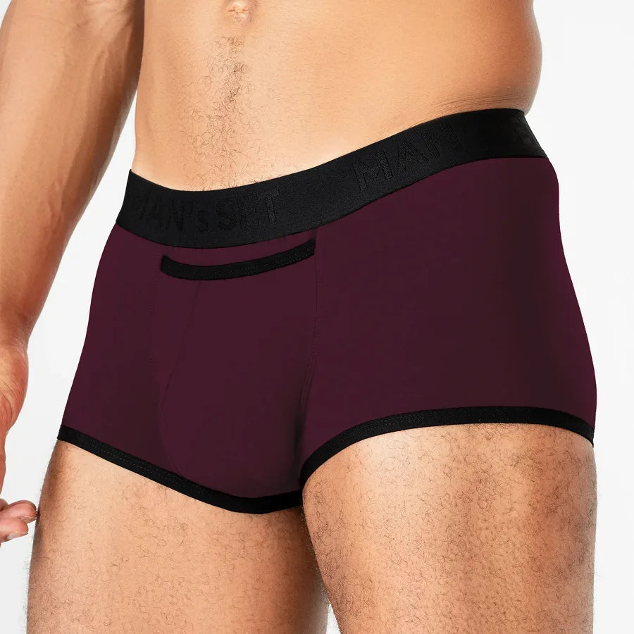Men’s ProActive Stretch Trunk with horizontal fly in Plum Front View