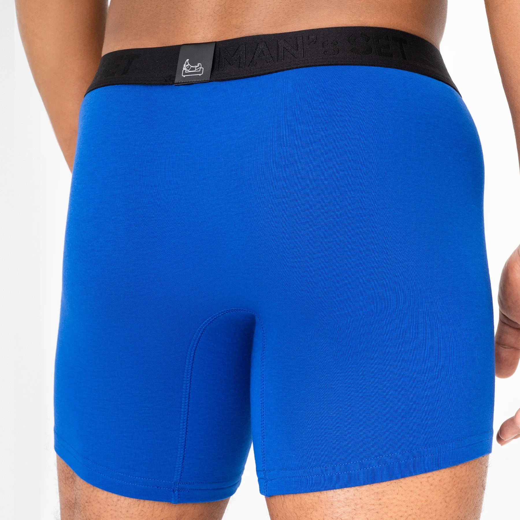Man’s SET electric blue CoolCore boxer briefs, breathable men’s underwear in micromodal, back close-up view