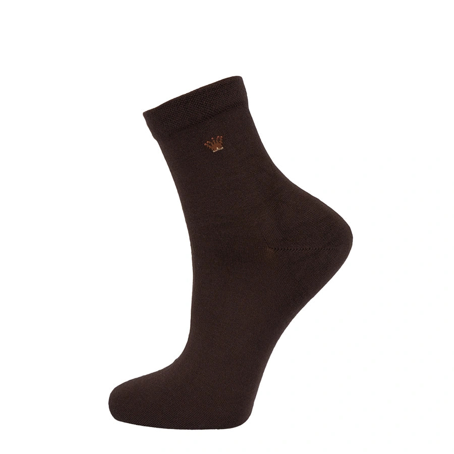 Man’s SET brown men’s socks, mid-length breathable modal fabric with soft stretch and crown detail, side view