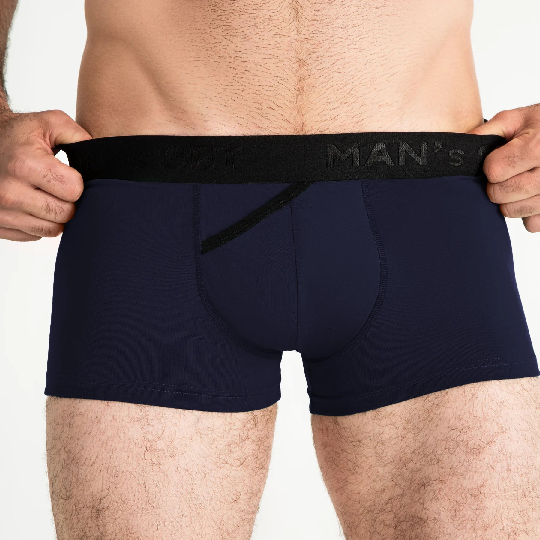 Men's Trunks FlexFit with Angled Fly in Navy Blue, Close-up
