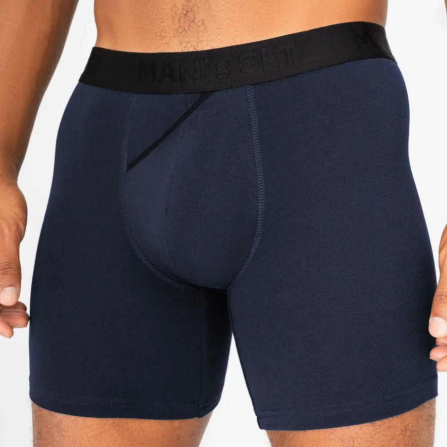 Men’s Boxer Briefs UltraSoft with skew fly pouch in Navy Pouch Detail