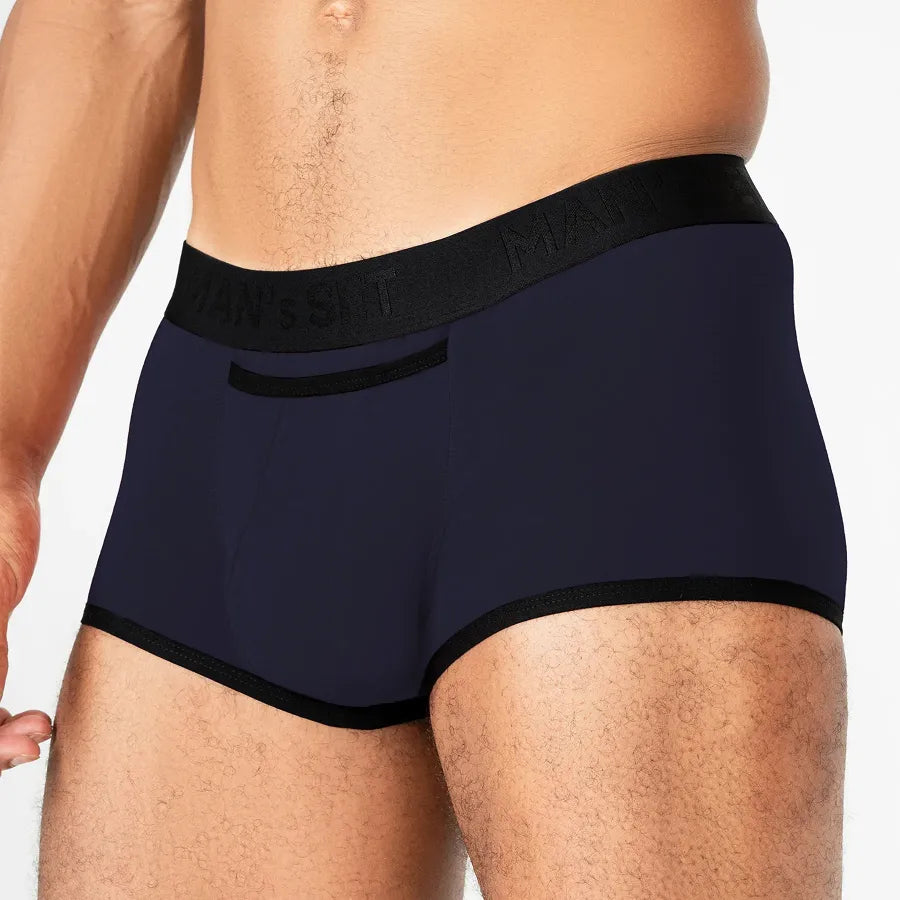 Men’s ProActive Stretch Trunk with horizontal fly in Navy Front Detail