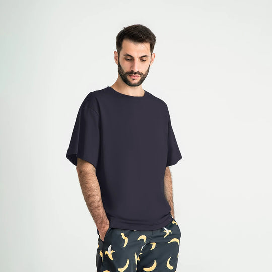 Graphite oversized men’s T-shirt by Man’s SET, soft cotton relaxed fit tee, front view