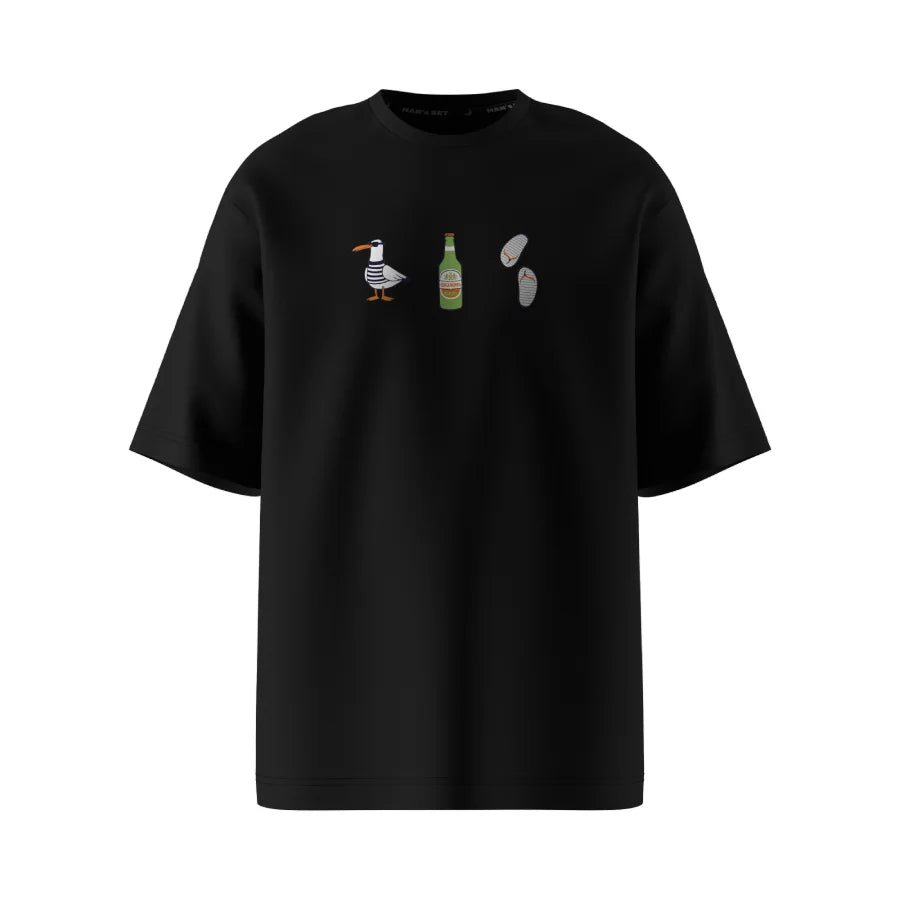 Oversized Unisex T-Shirt, Black, Beach Rebel