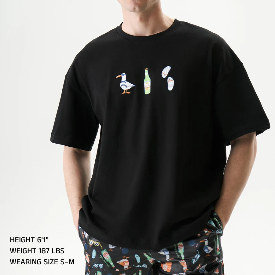 Oversized Unisex T-Shirt, Black, Beach Rebel