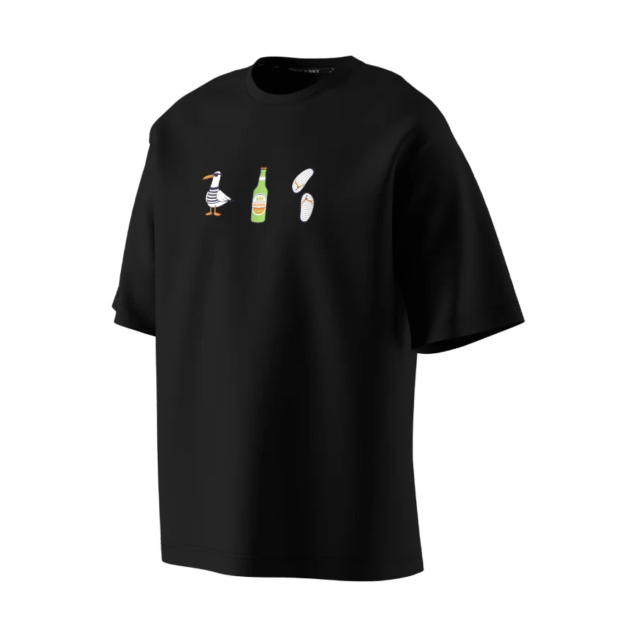 Oversized Unisex T-Shirt, Black, Beach Rebel