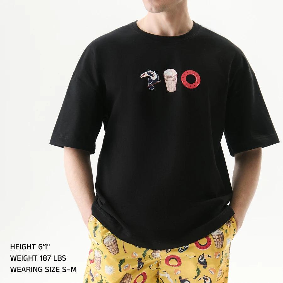 Oversized Unisex T-Shirt, Black, Cream Summer