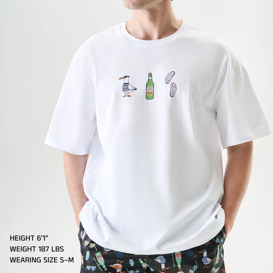 Oversized Unisex T-Shirt, White, Beach Rebel