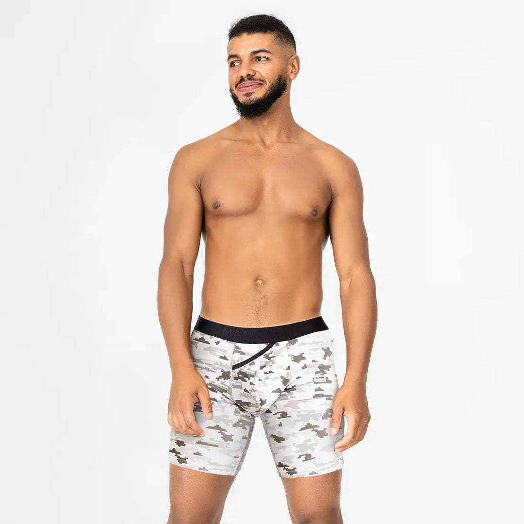 UltraSoft Pixel Camo boxer briefs by Man’s SET, breathable anatomical men’s underwear, front view