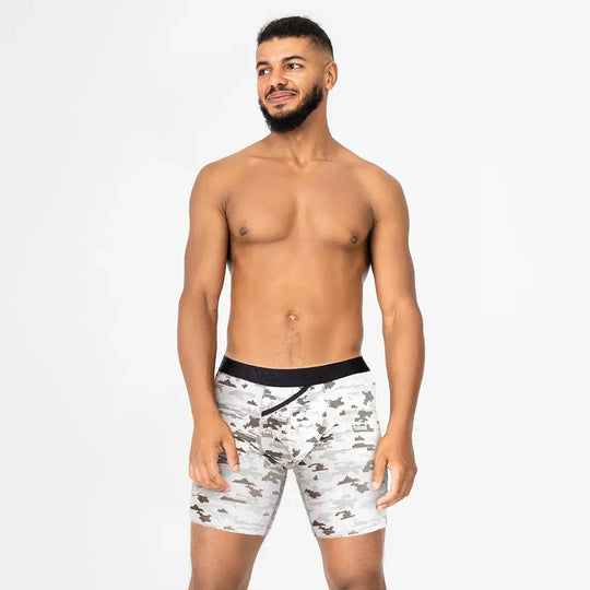 UltraSoft Pixel Camo boxer briefs by Man’s SET, breathable anatomical men’s underwear, front view