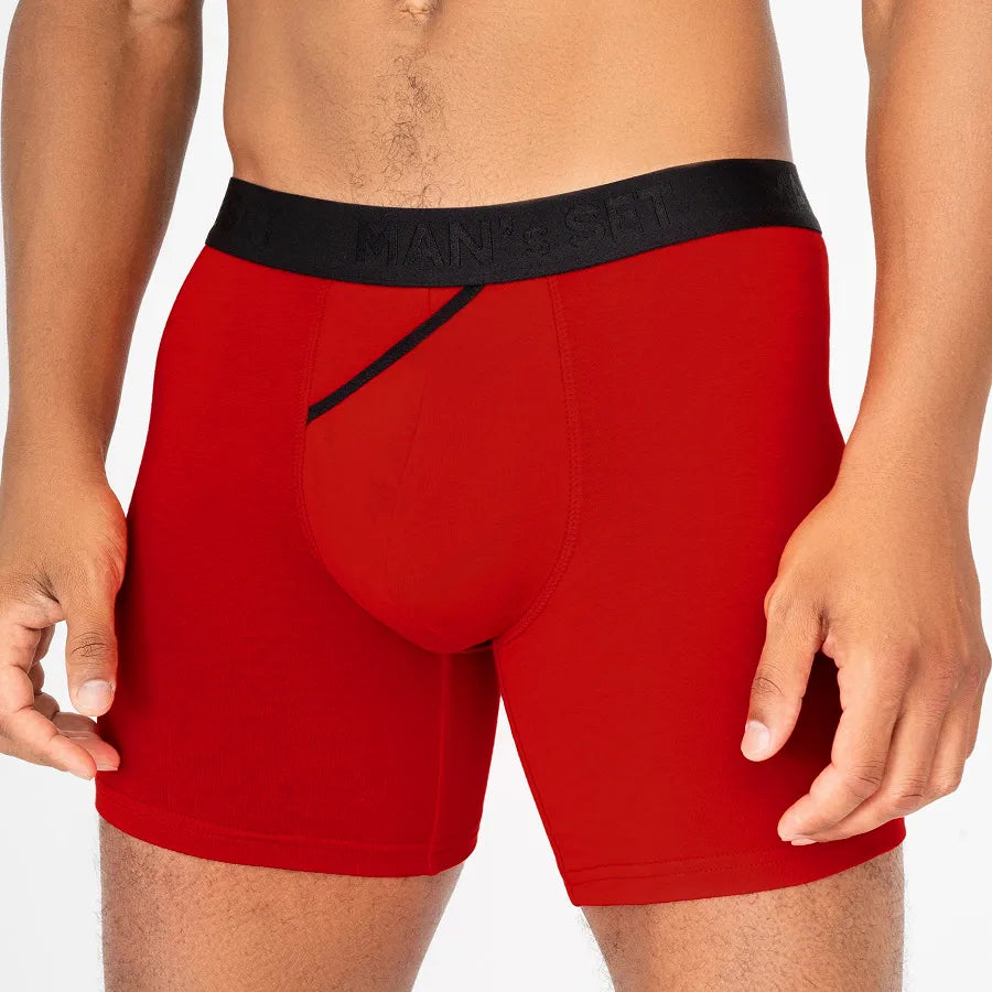 Men’s Boxer Briefs UltraSoft with skew fly pouch in Red Close-up
