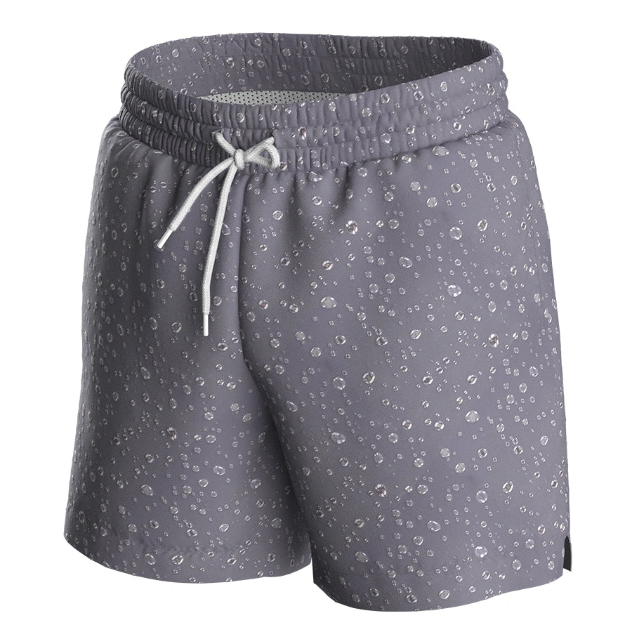 Man’s SET anatomical swim shorts in gray with water drop print, lightweight and quick-dry swimwear, front view