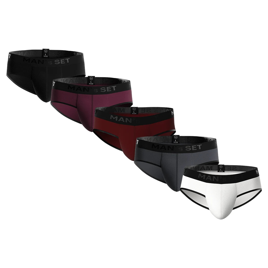 PowerStretch Briefs 5-Pack, Black/Plum/Burgundy/Graphite/White