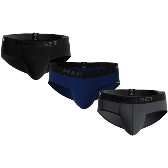 PowerStretch Briefs 3-Pack, Black/Navy/Graphite