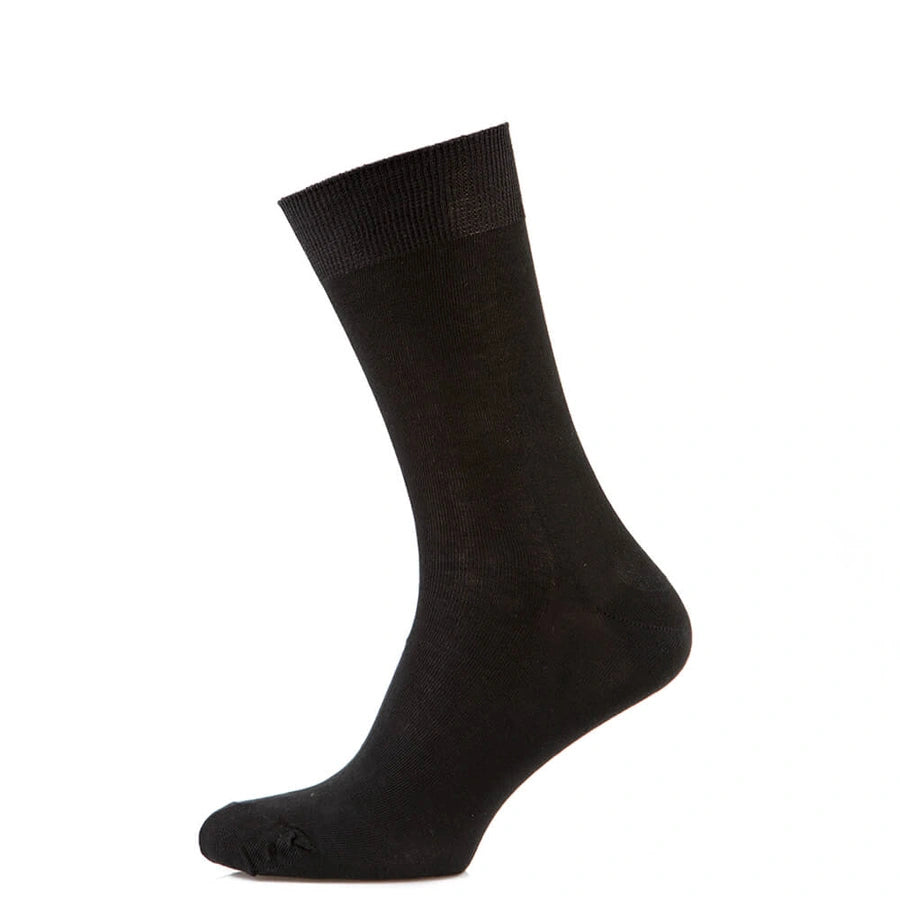 Black spring-summer classic socks by Man’s SET, breathable cotton blend, side view