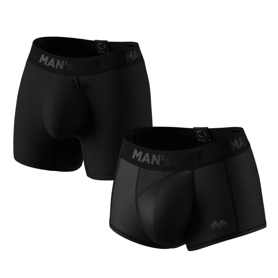 Anatomical Sport Boxer Briefs & Trunks, Cooltech, 2-Pack, Black