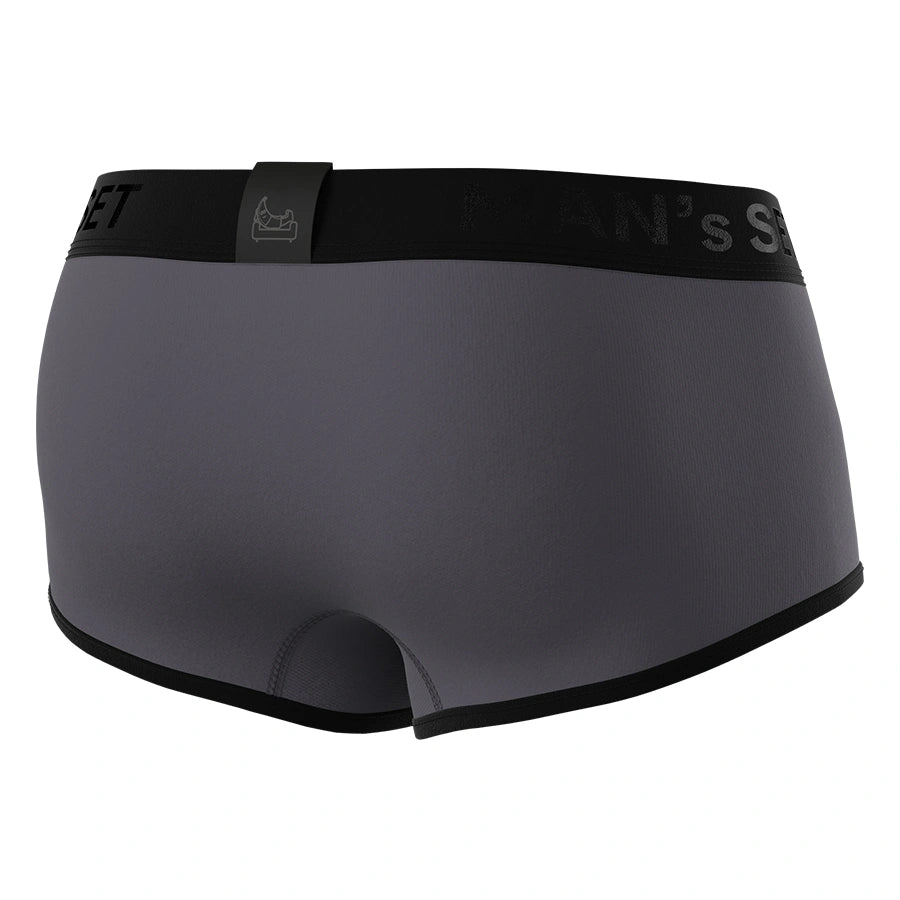 Man’s SET ProActive Stretch Trunk in graphite, breathable anatomical men’s underwear with black waistband, rear angle view