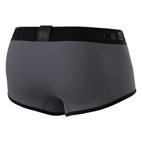 Man’s SET ProActive Stretch Trunk in graphite, breathable anatomical men’s underwear with black waistband, rear angle view