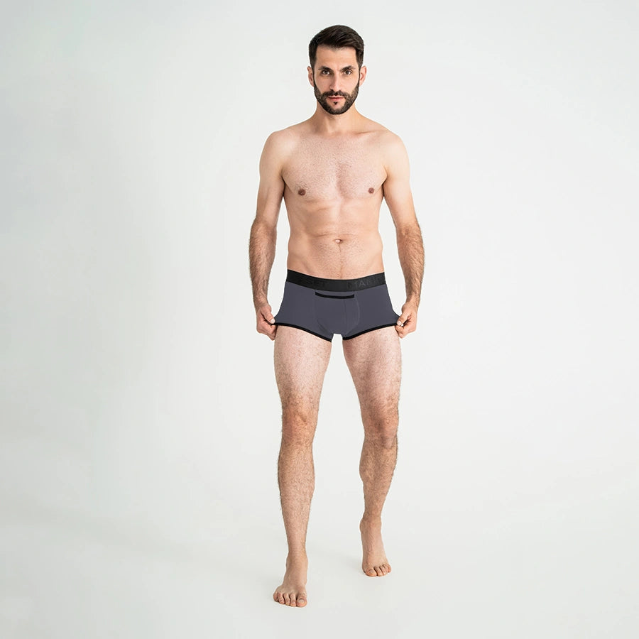 Men’s ProActive Stretch Trunk with horizontal fly in Graphite On Model