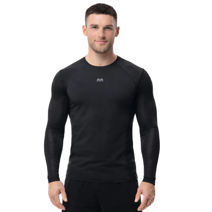 Men’s Long Sleeve Shirt Sport AirFlex with breathable mesh panels in Black On Model