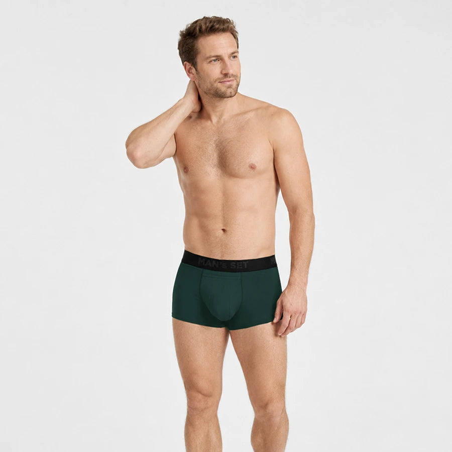 Men’s sport trunk with open fly in forest green Three-Quarter View