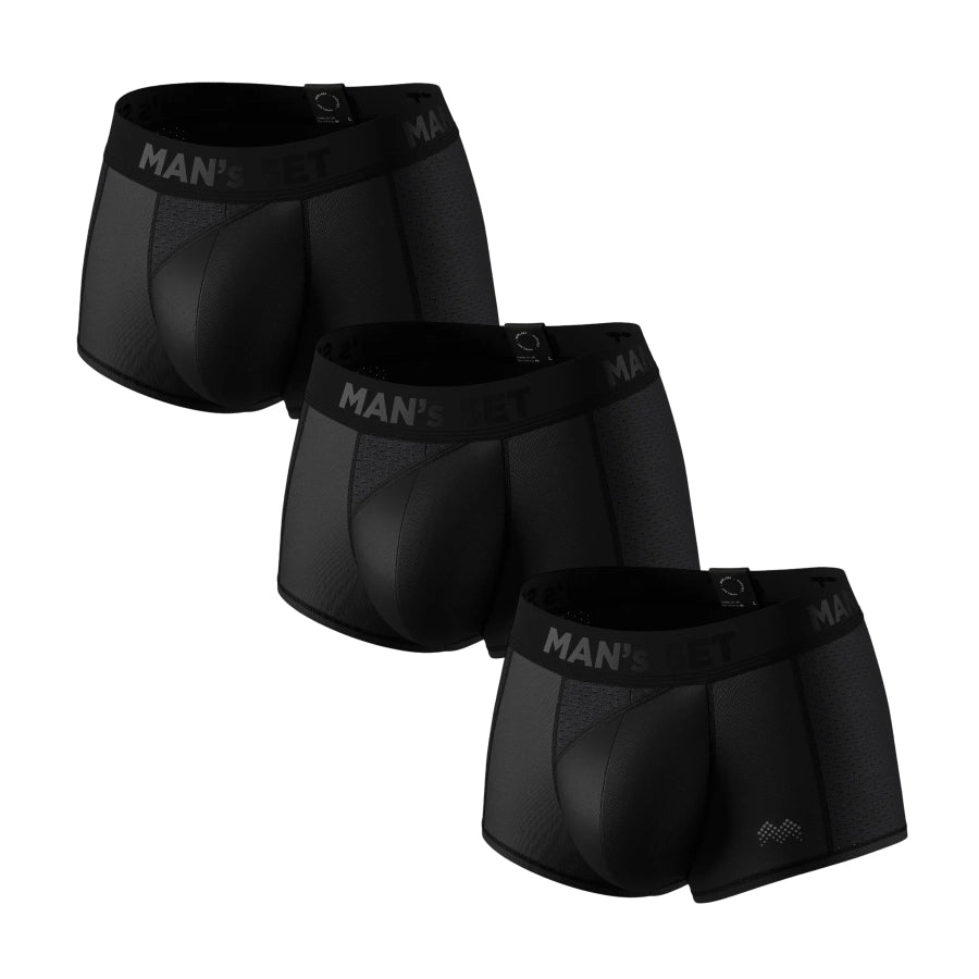 Men’s Sport Trunks CoolTech 3-Pack with Skew Fly in Black Three-Pair Product View
