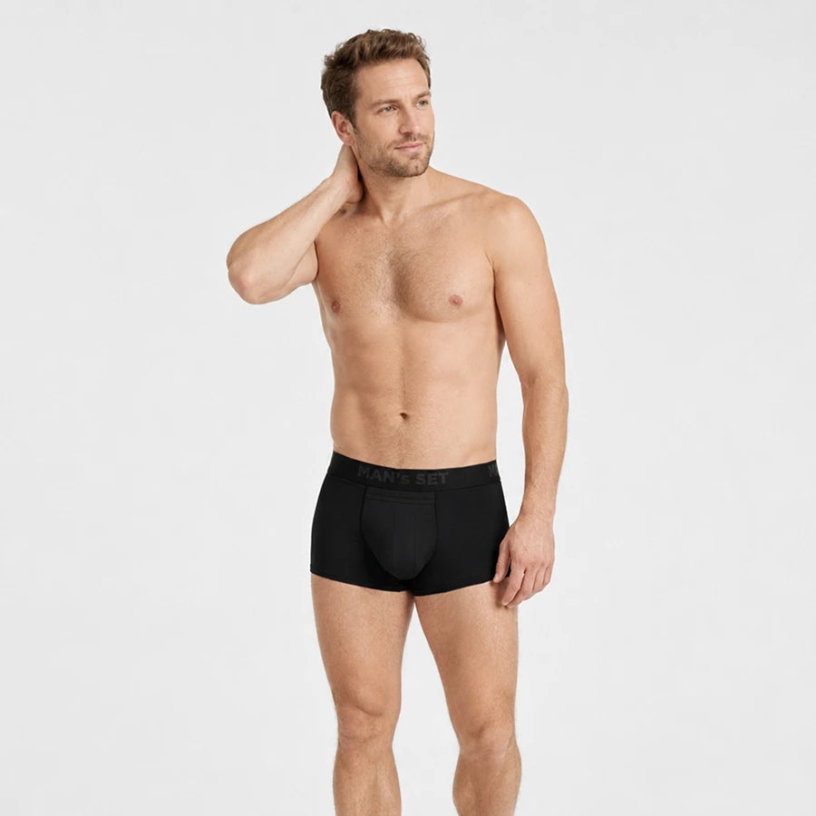 Men’s sport trunk with open fly in black Front View
