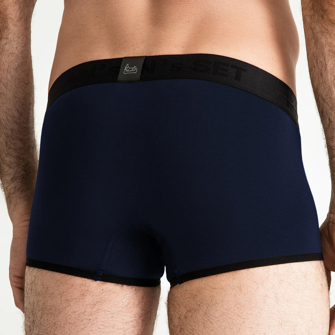 Man’s SET ProActive Stretch Trunk in navy, comfortable men’s underwear with soft waistband, back view