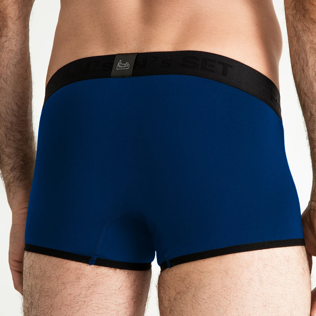 Electric blue ProActive Stretch Trunk 3.2" OpenFly by Man’s SET, breathable men’s underwear with black waistband, back view