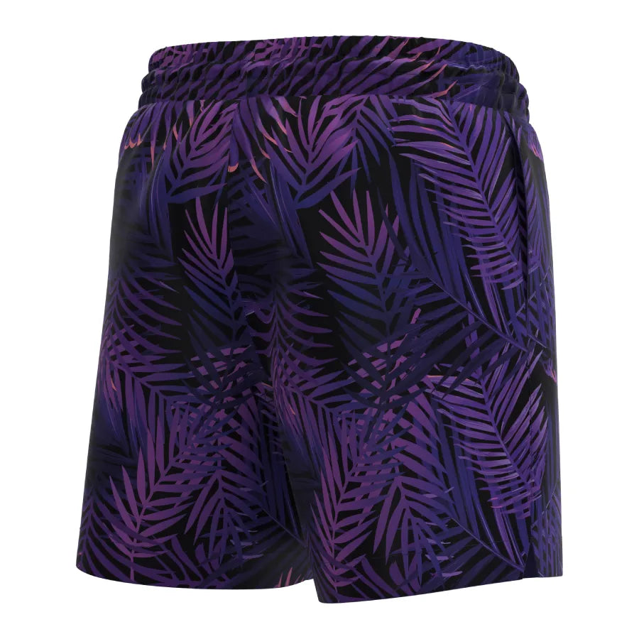 Man’s SET purple palm print swim shorts, breathable men’s swimwear with anatomical lining, back view