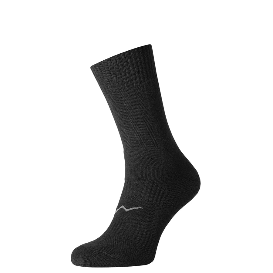 Black “Middle” trekking socks for men by Man’s SET, demi-season mid-calf design with reinforced arch, side view