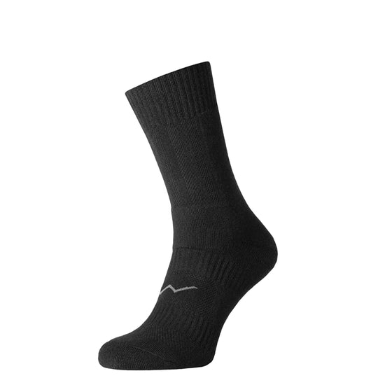 Black “Middle” trekking socks for men by Man’s SET, demi-season mid-calf design with reinforced arch, side view