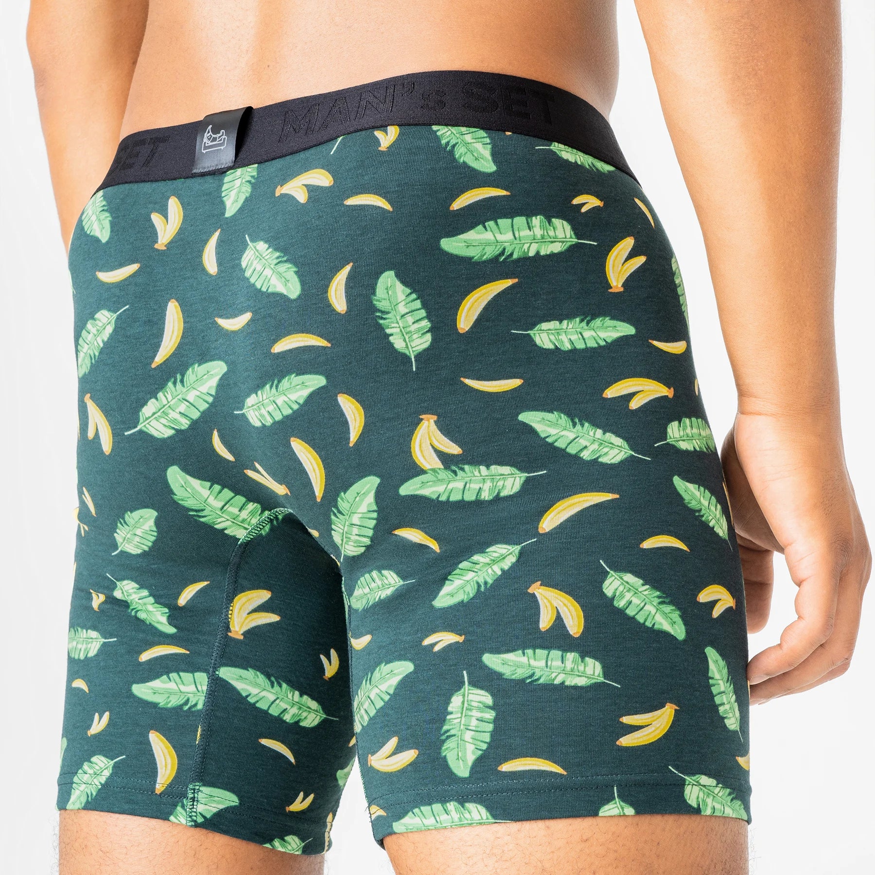 UltraSoft men’s boxer brief by Man’s SET in Tropical Vibes print, breathable anatomical underwear, back close-up view