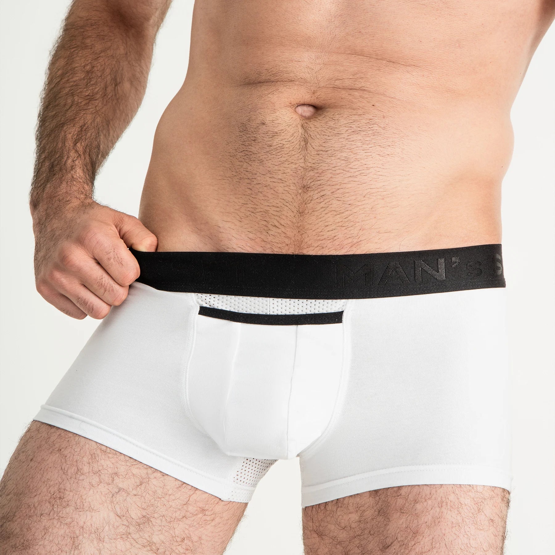 Men's Trunks AirFlow with Comfort Pouch in White, Waistband Detail