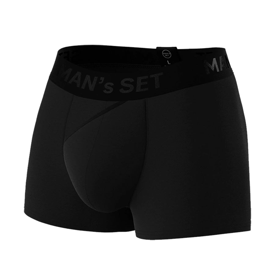 Man’s SET black FlexFit Trunk 3.2" OpenFly, anatomical men’s underwear with anatomical pouch, front view