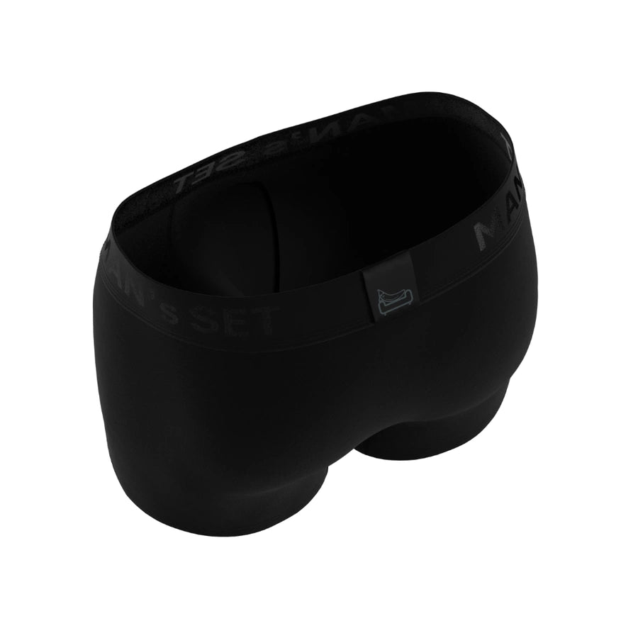 Man’s SET FlexFit Trunk in black with 3.2″ OpenFly, anatomical men’s underwear, angled back view