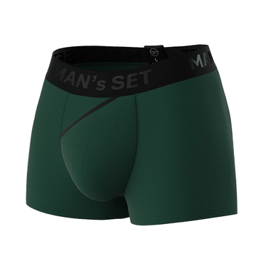 Man’s SET FlexFit Trunk 3.2" in forest green, anatomical men’s underwear with soft contour pouch, front angle view