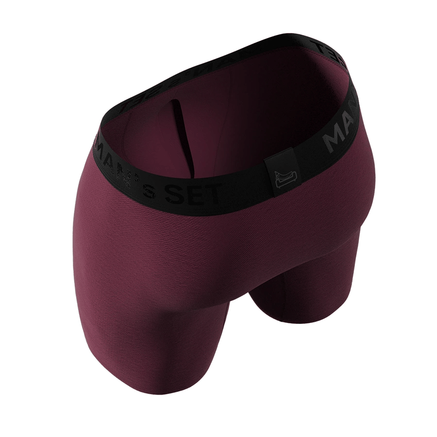 Man’s SET plum UltraSoft boxer briefs, comfortable men’s underwear with supportive fit, angled back view