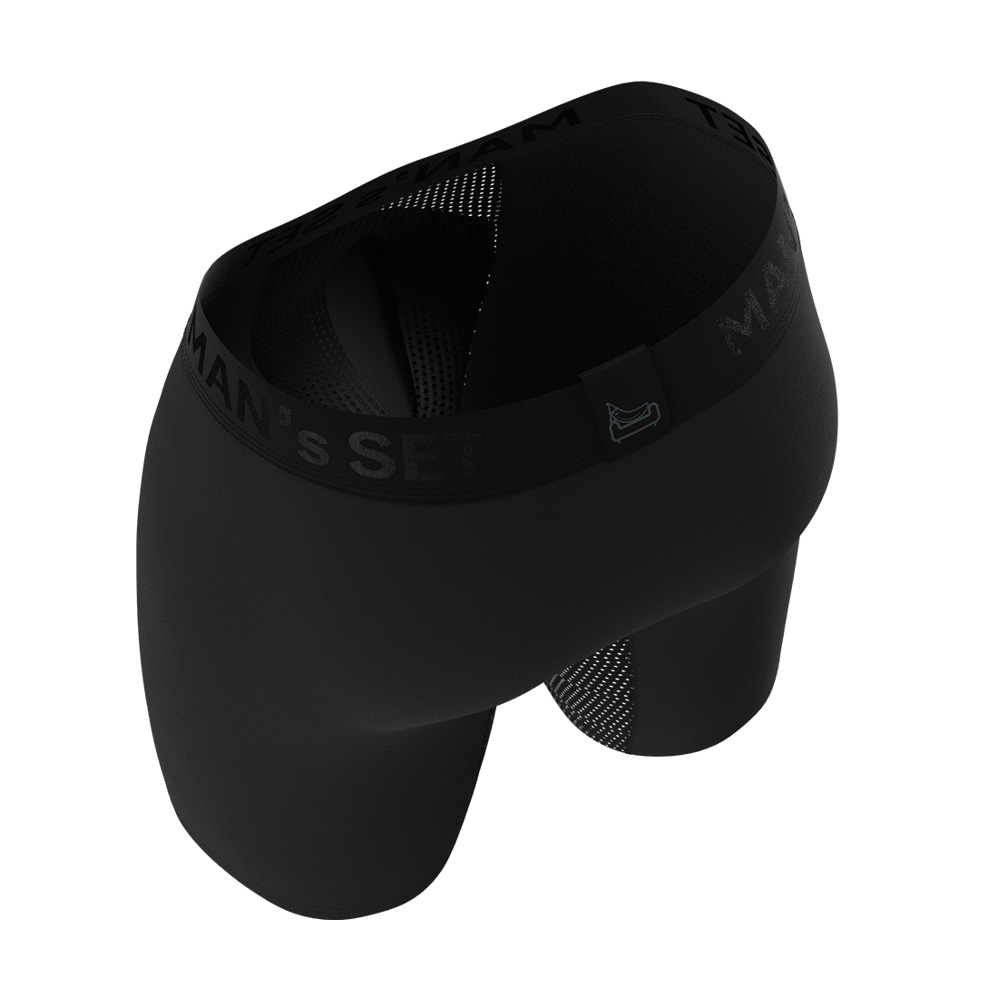 Man’s SET black AirFlow boxer briefs with ventilated gusset, anatomical men’s underwear, angled back view