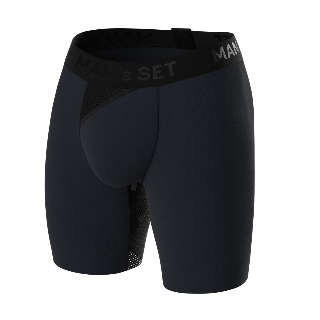 Man’s SET navy AirFlow boxer briefs, breathable anatomical men’s underwear with mesh gusset, front view