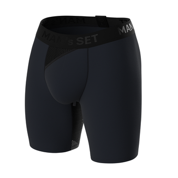 Man’s SET navy AirFlow boxer briefs, breathable anatomical men’s underwear with mesh gusset, front view