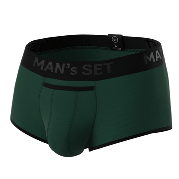 Man’s SET forest green ProActive Stretch Trunk with 3.2" OpenFly, anatomical men’s underwear with contour pouch, front view